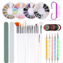 Nagelkunst-Werkzeugset, Nagelmalstift, Nagelpinsel, doppelseitige Punktierstifte, Glitzer-Strasssteine, Nagellackierer, Goldfolien-Nageldekoration