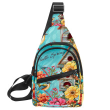 Hello Spring Flowers and Birds Malá pánska dámska crossbody taška na hrudník, cestovná taška cez rameno, batoh, pánska bočná taška, denný