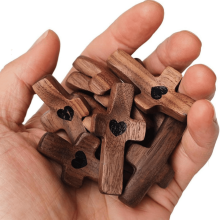 10PCS Tactile Intelligence Toy Stress Relief Toy Black Walnut Thumb Cross Wooden Church Easter Handle Piece