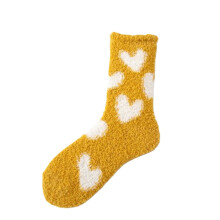Calze da donna in velluto color corallo, spesse e comode, perfette per stare in casa, con graziose stampe, antiscivolo, calde, invernali, lunghezza