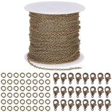 33ft Antique Bronze Curb Chain (1.5x2mm) + 30 Lobster Clasps & 100 Jump Rings – Jewelry Making for Necklace/Bracelet
