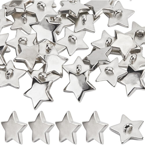 1box 40pcs Plastic Shank Buttons 1-Hole Star Silver 18mm