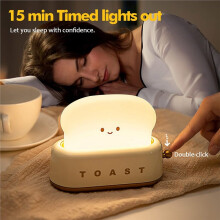 Cute Toast Bread LED Table Lamp, Rechargeable Nightstand Light with Timer, Ideal Gift for Kids and Adults