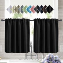 Thermal Blackout Curtains for Small Windows, Beige, 29.9"x36", Rod Pocket, Set of 2 Panels