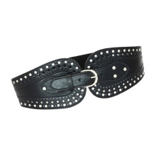 Cinto largo e moderno em couro PU durável, com tachas, estilo urbano, perfeito para looks do dia a dia ou para festas.