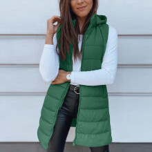 Women's Quilted Long Sleeveless Puffer Vest, Lightweight Warm Winter Coat, Compatible with Down Coats – Green M