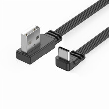 Cabo de dados USB 2.0 para Tipo C com carregamento rápido de 2A, transferência de dados de 480 Mbps, fio plano e cotovelo de 90 graus para tablets