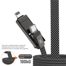 4-in-1 Fast Charging 240W Flat Nylon Braided Cable for Multi-Charge Wire with IOS/Type C/USB A Port