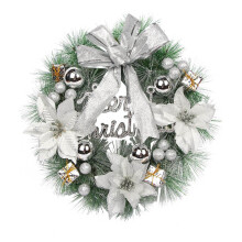 12" Artificial Christmas Wreath with Bow, Flowers & Gifts Box Ornaments, Silver Merry Christmas Garland – Indoor/Outdoor Decor