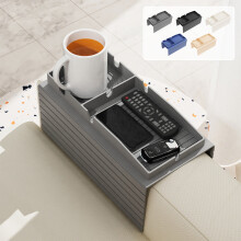 Plateau d'accoudoir de canapé avec porte-gobelet, table d'appoint antidérapante en silicone pour boissons et café, compartiments de rangement,