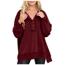 Dames oversized sweatshirts met lange mouwen, Henley-model met knoopsluiting, pullover hoodies, tuniek tops, trendy herfstkleding 2025, XXL
