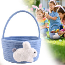 Panier de Pâques avec lapin, mini panier de rangement tressé pour enfants – Panier bleu pour la chasse aux œufs, décoration de chambre d'enfant