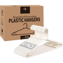 50er-Packung weiße G-förmige Kleiderbügel aus Kunststoff, leicht und robust – ideal für T-Shirts, Kleider, Jacken, Anzüge, Blusen, Krawatten
