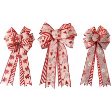 Set di 3 fiocchi natalizi Bootesun: fiocchi rustici in iuta e a righe con fiocchi di neve per albero, porta, decorazioni interne/esterne –