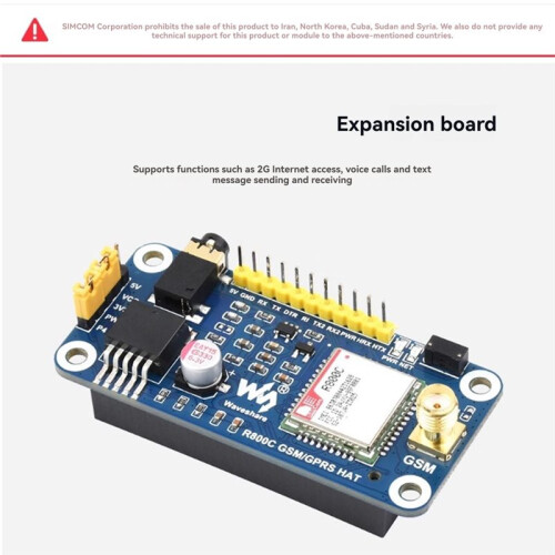 Waveshare 2G Network R800C GSM GPRS Expansion Board for Raspberry Pi Zero 2 W 3 3B 4 5 Accessories Breakout Shield HAT Kit 2