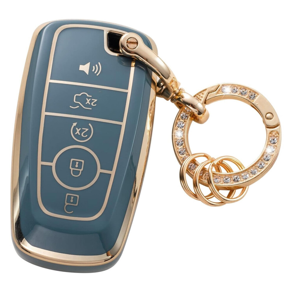 Key Fob Cover With Keychain For Ford Fusion, Explorer, Escape, F150-F550, Edge, Maverick, Expedition, Aviator Â 5-Button Smart Key Holder, Black 9551475103976