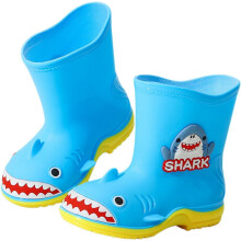 Botas de chuva fofas com estampa de tubarão de desenho animado, antiderrapantes, resistentes à água, unissex, cano alto.