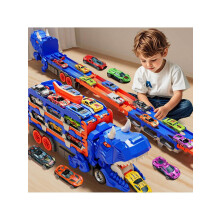Dinosaurier-Transport-LKW-Spielzeug, verwandelt sich in einen Dino | Autorennbahn-Set mit 12 Druckgussautos | Kompatibel mit LEGO |