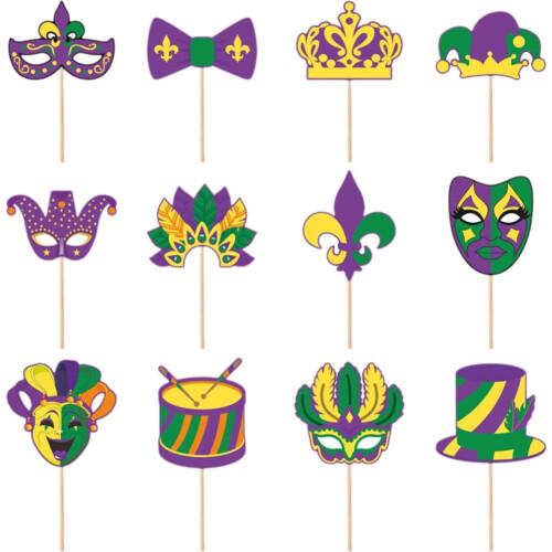 12 τεμάχια διακοσμητικά για cupcakes Mardi Gras, καλύμματα προσώπου για μεταμφίεση,