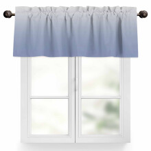 Minimalistische blauw-grijze volant met kleurverloop, 42x18 inch, tunnelzoom, lichtdoorlatend – 1 paneel, geschikt voor standaard gordijnroden