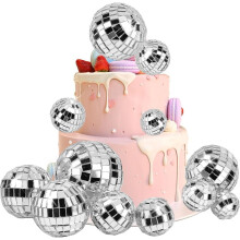 11 décorations de gâteaux boules disco argentées – 5 tailles, compatibles avec les thèmes disco et les fêtes années 70.