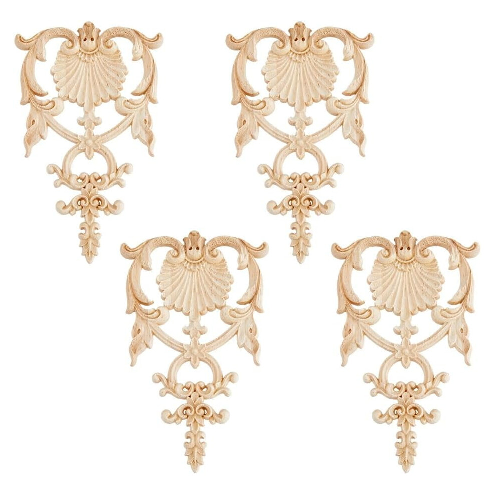 Wood Carved Appliques Unpainted 4Pcs 968604465154