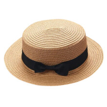 AWZXDE Classic Floppy Bow Straw Hat for Women Men Summer Beach Sun Wide Brim Boater Cap for Outdoor Garden Party Khaki
