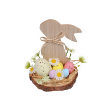 Plaque en bois lapin de Pâques 15 cm, décor rustique de ferme