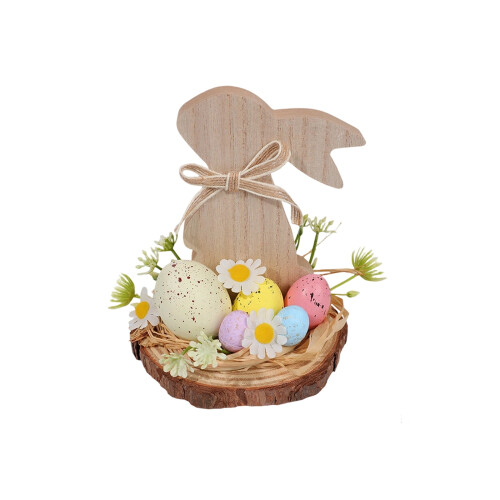 Plaque en bois lapin de Pâques 15 cm, décor rustique de ferme