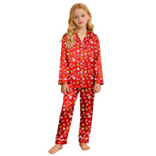 Girls Print Pajama Long Sleeve Top With Pants Soft Feel Comfortable Loungewear For Holiday Festive Party Sleepover Family Matching Outfits