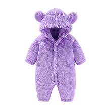 Baby Boys Girls Snowsuit Fluffy Winter Coat Solid Color Warm Ears Hooded Romper Fuzzy Jumpsuit Outfits Trendy One-Pieces