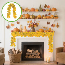 Guirlande d'Halloween en feuilles d'érable orange, 1,74 m (lot de 2)