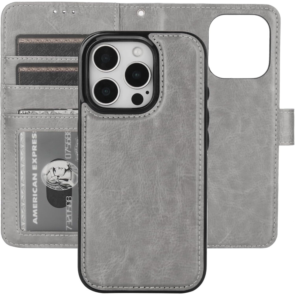 Detachable Wallet Case For 16 Pro Â Rfid Blocking, Pu Leather, Kickstand, Shockproof, Wrist Strap, Removable Flip Cover (Grey) Grey 9340959195909