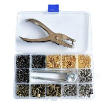 Conjunto de 480 rebites de couro, 4 cores, 6 mm/8 mm/12 mm, rebites de couro e pinos tubulares de metal com ferramenta de aplicação e alicate de