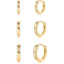 Small Cartilage Hoop Earrings for Women Men, 3 Pairs Hypoallergenic Huggie Earrings, 8/10/12mm, Silver/Gold Plated