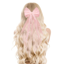 Bridal Pearl Hair Bow Veil Bridesmaid Large Hair Bow Wedding Veil with Barrette Bachelorette Party Decorations Bridal Bridesmaid Gift (White)