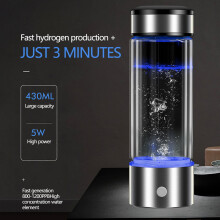Bouteille d'eau à hydrogène portable, double paroi en verre de qualité alimentaire, électrolyse SPE/PEM, rechargeable par USB, 400–450 ml,