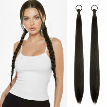 extensiones de coleta negras/marrones con goma para el pelo, lisas y elegantes, ligeras y suaves – Aptas para uso diario/fiestas.
