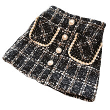 AWZXDE Rochie mini în carouri de iarnă pentru fete, linie A, cu căptușeală caldă, pentru copii mici, petrecere casual, negru