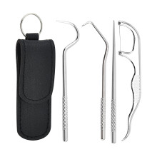 Stainless Steel toothpicks Kit, Premium Teeth Cleaning tools, Reusable tooth Picks Set, Pocket Keychain Portable Metal toothpicks Holder for Travel