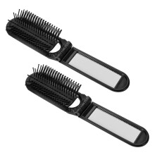 Travel Foldable Hair Brush, Black, Mirror and Brush Combo, Gentle Bristles, 2Pcs