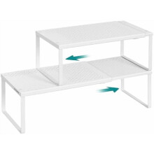 2-Pack Expandable Pantry Organizers, Adjustable Spice Rack, Stackable Metal Shelves, Matte White, Compatible with UKCS402W01