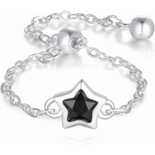 Adjustable Sterling Silver Tassel Ring with CZ, Star & Heart Dangles – Dainty Wedding Jewelry Gift for Her