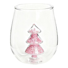 Pekkaxy Stemless Wine Glass with 3D Christmas Tree Inside, Holiday Drinking Cup Gift
