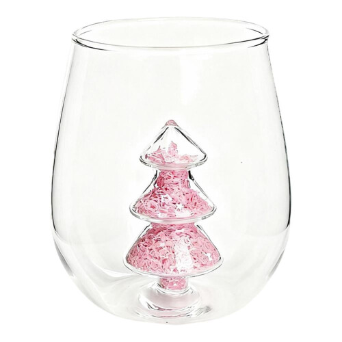 Pekkaxy Stemless Wine Glass with 3D Christmas Tree Inside, Holiday Drinking Cup Gift