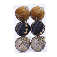 Christmas Balls Ornaments Black and Gold 6 Pieces