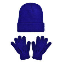 AWZXDE Soft Kids Winter Hat With Mittens Set Kids Hats And Gloves Soft Lined Cap For Boys Girls Toddler Cold Weather Blue