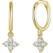 Dainty Flower Shaped CZ Dangle Hoop and Stud Earrings Sets for Women, Drop Huggie Earrings with Cubic Zirconia Charm in Sterling Silver Gifts for Her