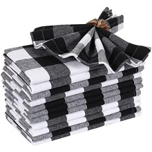 Reusable Black & White Cotton Gingham Cloth Napkins Set of 12, 16x16", Washable for Parties, Weddings, Thanksgiving
