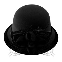 Dame vintage clochehat med mesh og blomsterdetaljer, sort M